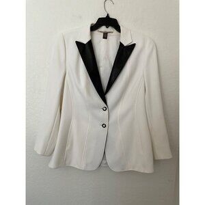 Basler Womens White Stretch Blazer Coat With Black Satin Lapel Size 40- Large